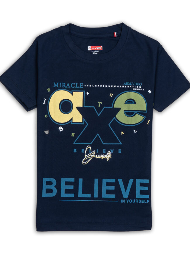 Kids Printed Round Neck T-Shirt (Navy Blue)
