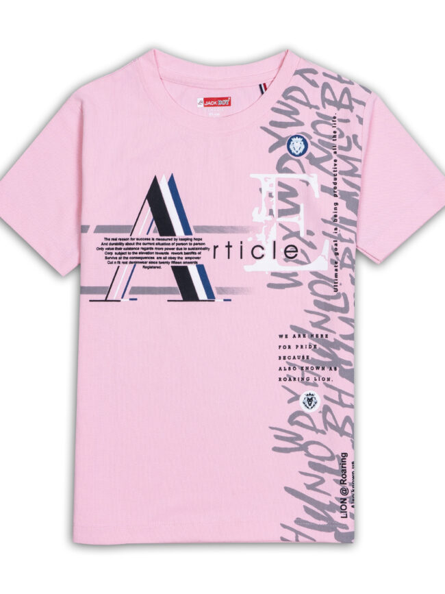 Kids Printed Round Neck T-Shirt (Pink)