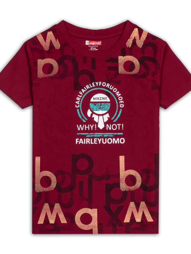 Kids Printed Round Neck T-Shirt (Red)