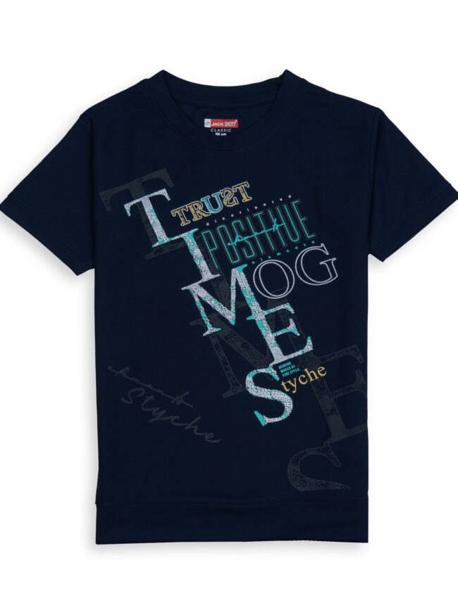 Kids Printed Round Neck T-Shirt (Navy)