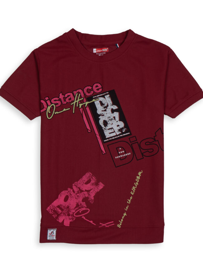 Kids Printed Round Neck T-Shirt (Red)